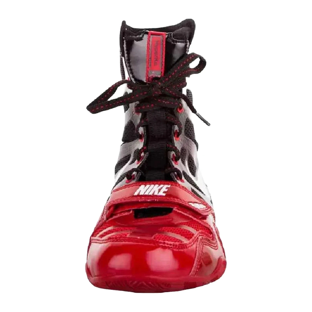 Nike HyperKO 1 boxing shoes in black and red, rear view with high-top ankle collar