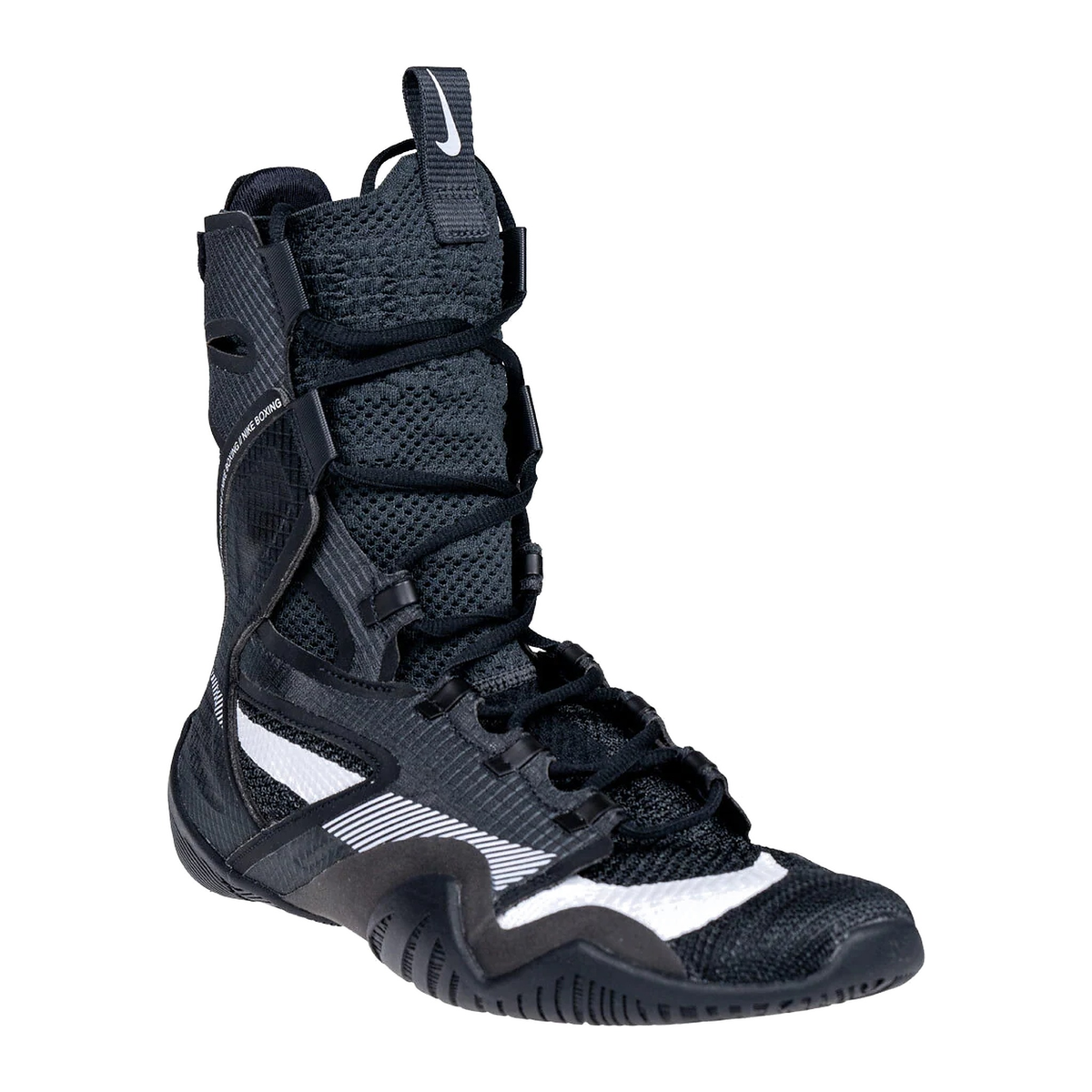 Custom Nike HyperKO 2 boxing shoes in black and white, toe box detail