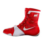 Nike HyperKO 1 boxing shoes in red and white, side profile showing Flywire midfoot