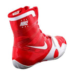 Nike HyperKO 1 boxing shoes in red and white, rear view with ankle support