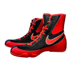Nike Machomai 2 boxing shoes in black and red, side profile showing lightweight mesh upper