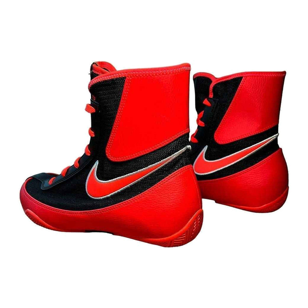 Nike Machomai 2 boxing shoes in black and red, wrap-around rubber outsole detail