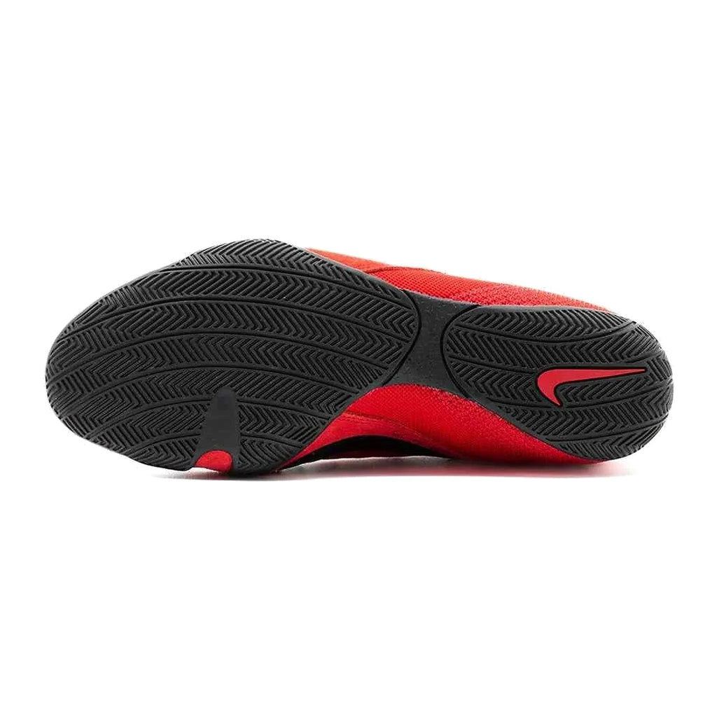 Nike Machomai 2 boxing shoes in red and black, rear view with high-top lacing