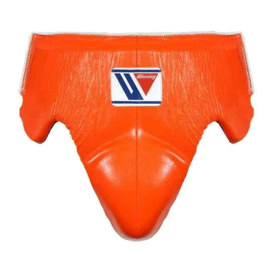 Boxing groin guard shown in five colourways including black, blue and orange