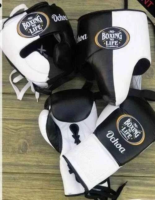 No Boxing No Life Black & White Boxing Set | Pro Gloves, Headgear & Groin Protector – Custom Edition - PunchPro Boxing