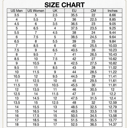 Nike HyperKO 1 boxing shoes size chart — US Men, US Women, UK, EU, CM and inches conversion