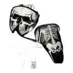 Skeleton design boxing sparring set – black leather gloves, headgear and groin guard