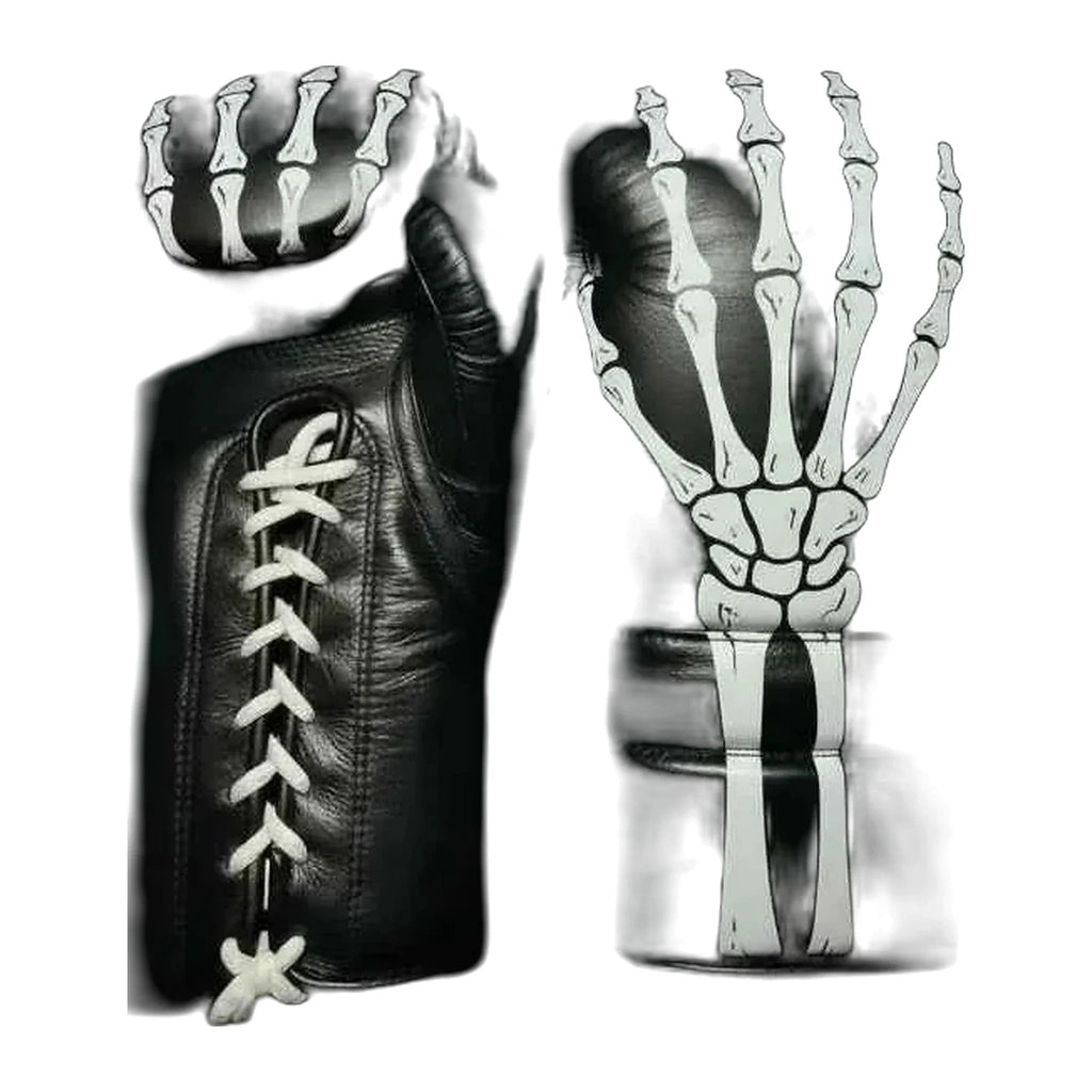 Black skeleton design lace-up boxing gloves