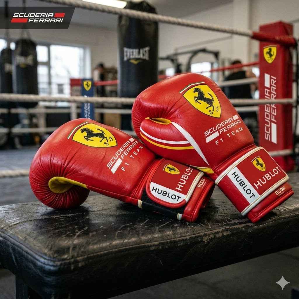 Scuderia Ferrari F1 Team Professional Boxing Gloves - Rosso Corsa & Giallo Custom Edition - PunchPro Boxing
