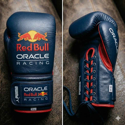Navy and red racing boxing gloves palm view showing grip bar