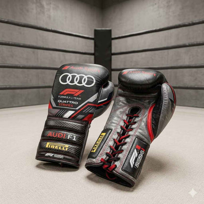 Matte black boxing gloves side profile showing contrast stitching