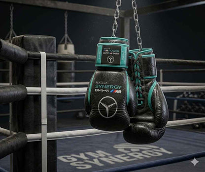 Mercedes-AMG F1  Professional Lace-Up Boxing Gloves - Stealth Black & Petronas Teal - PunchPro Boxing