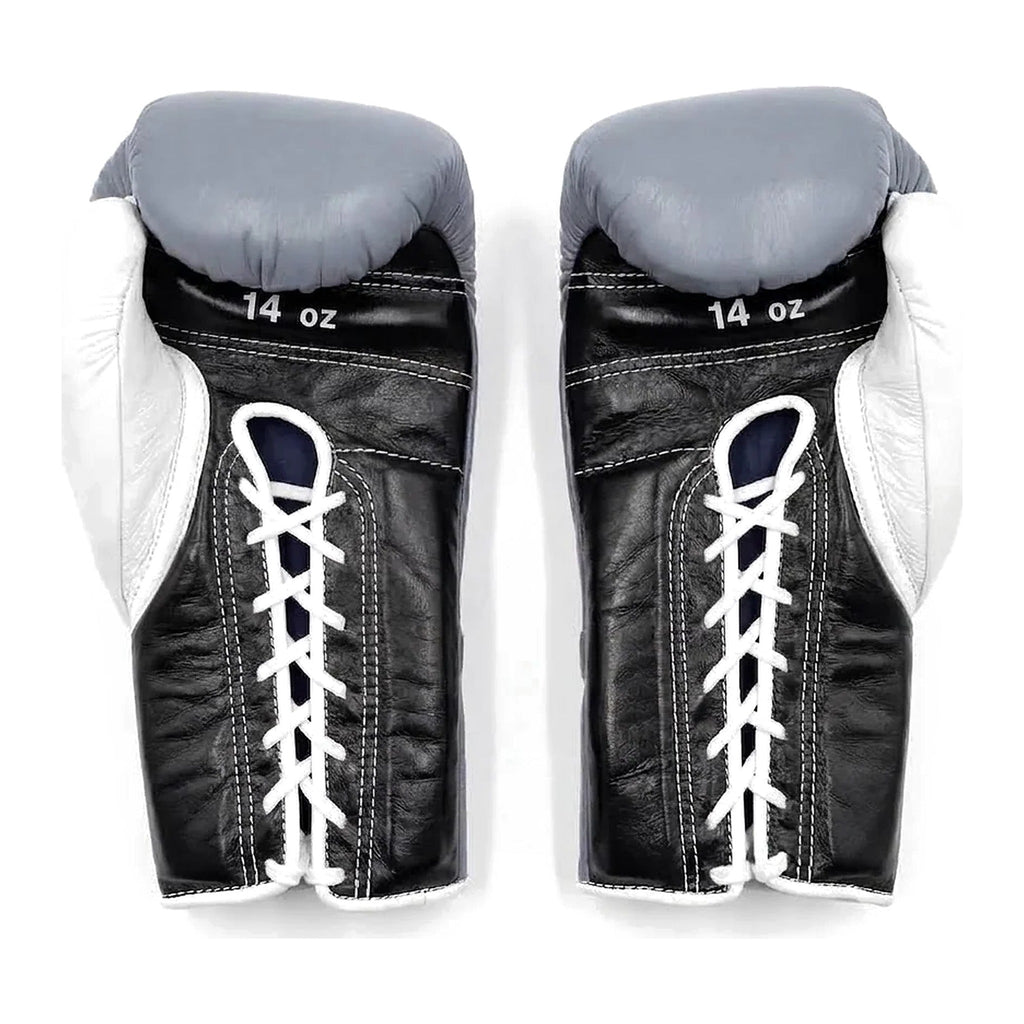 Winning Boxing Gloves Black, Grey & White lace-up training glove, genuine leather, 8oz to 16oz