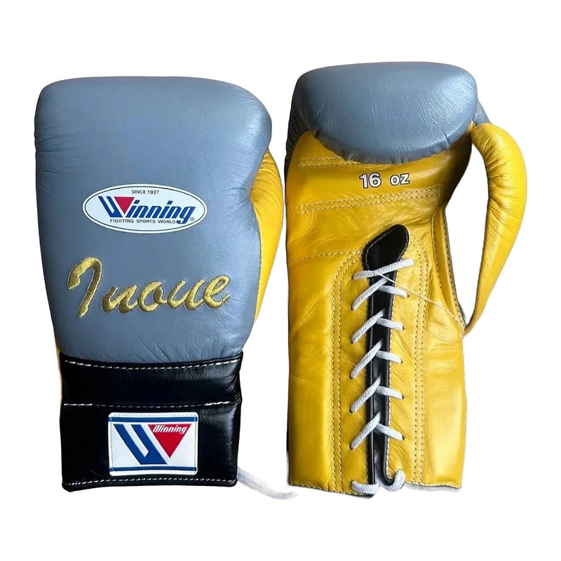 Winning Boxing Gloves Grey, Black & Gold lace-up training glove, genuine leather, 8oz to 16oz