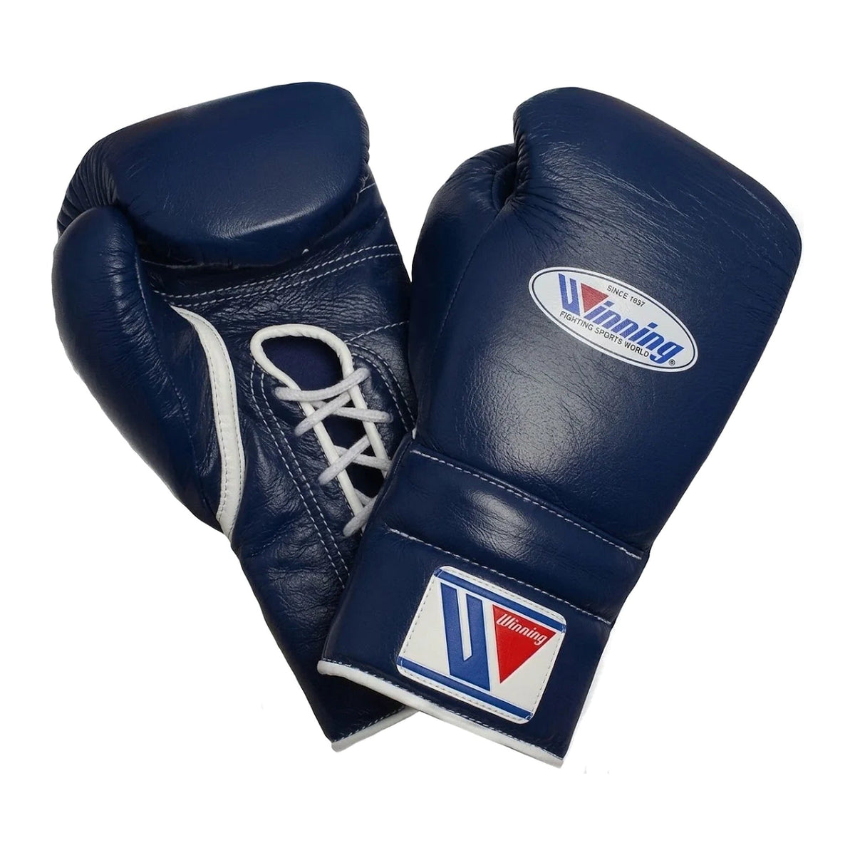 Winning Boxing Gloves Navy Blue lace-up training glove, genuine leather, 8oz to 16oz