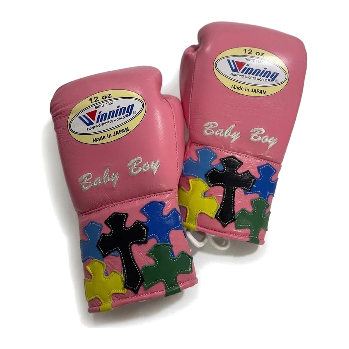 Winning Boxing Gloves Pink Multi-Colour lace-up training glove, genuine leather, 8oz to 16oz