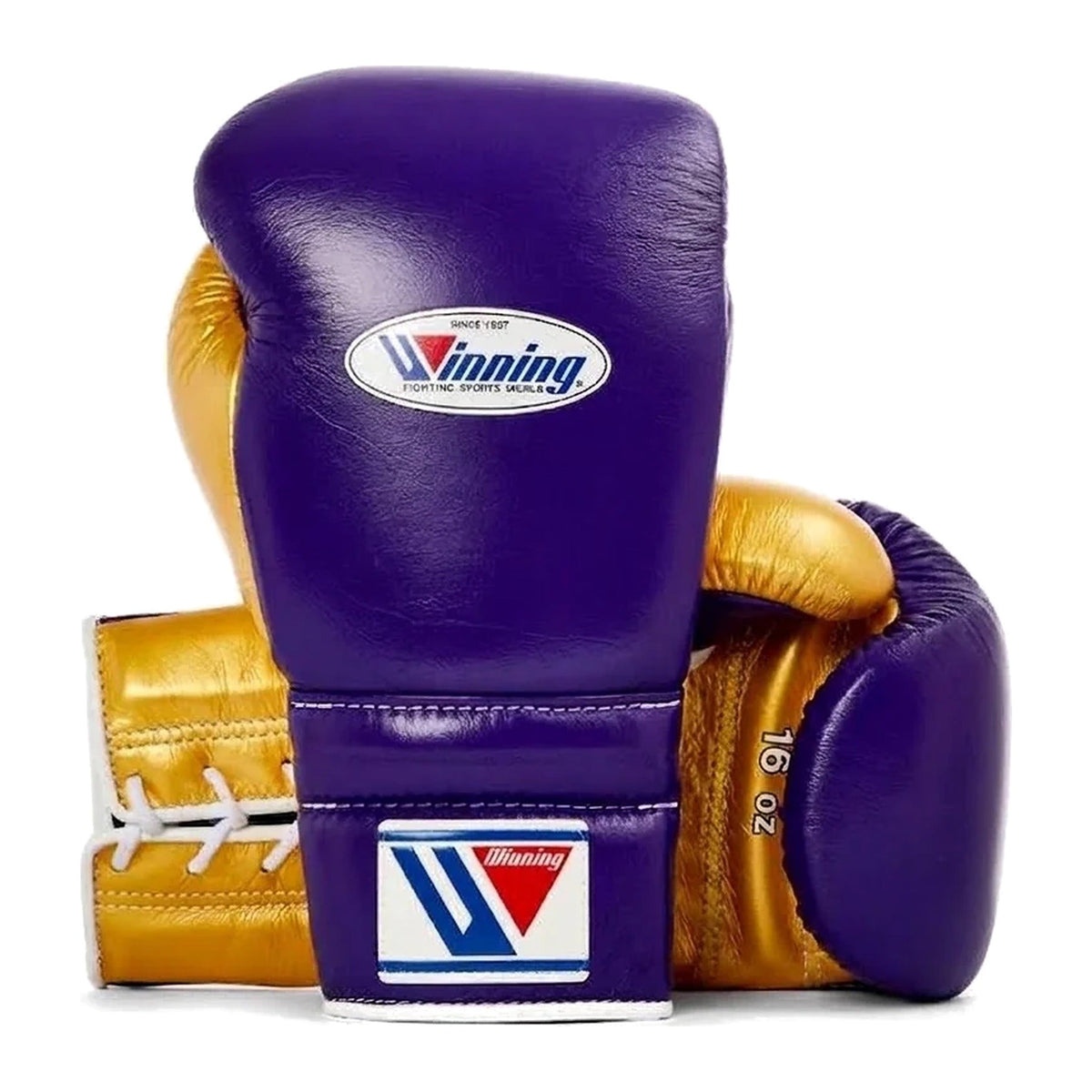 Winning Boxing Gloves Purple & Gold lace-up training glove, genuine leather, 8oz to 16oz