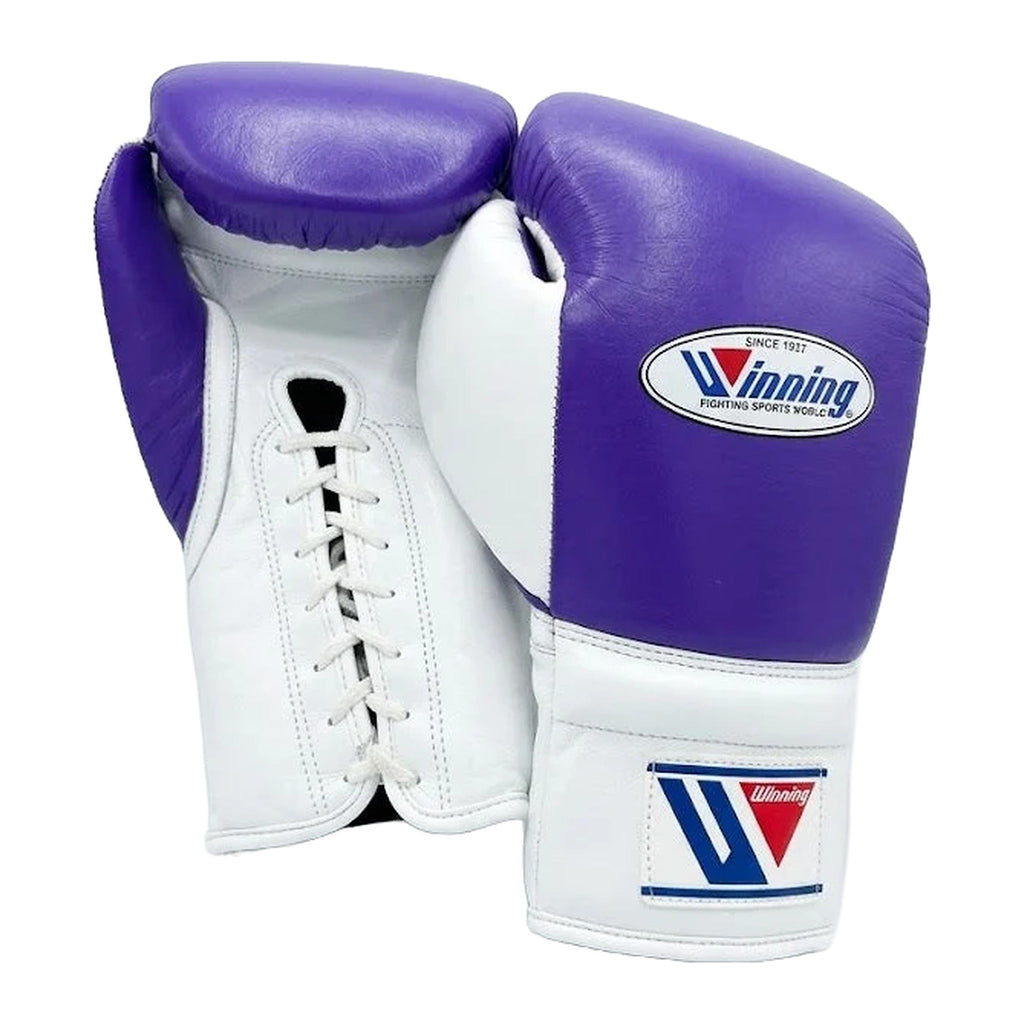 Winning Boxing Gloves White & Purple, cuff detail