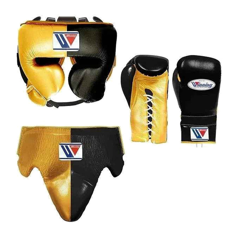 Custom Winning metallic gold and black boxing sparring set with three matching pieces