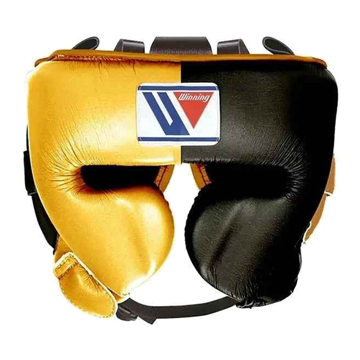 Metallic gold and black boxing headgear from the custom sparring set