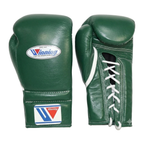 Metallic green leather lace-up boxing training gloves from the sparring set