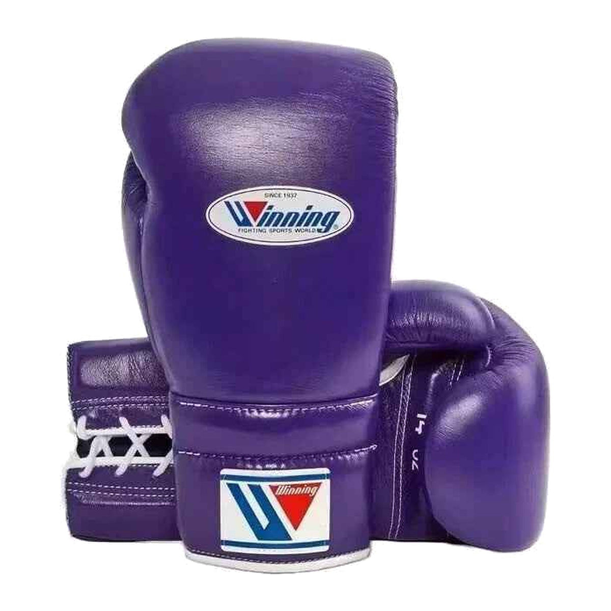 Purple lace-up Winning boxing gloves on a white background
