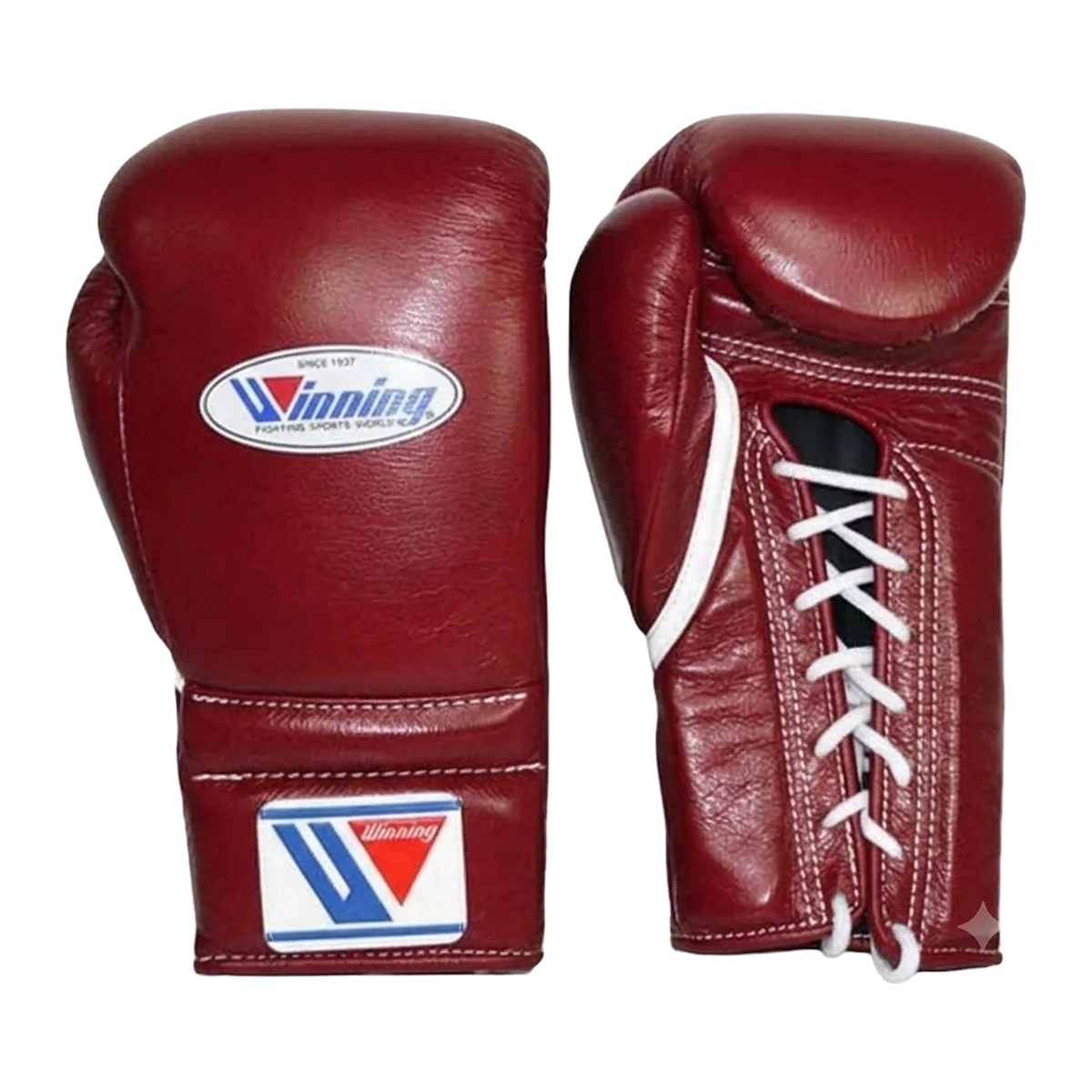 Winning dark red leather lace-up boxing training gloves from the 3-piece sparring set