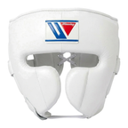 White Winning boxing headgear with brand patch on the forehead