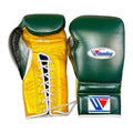 Winning Boxing Gloves Green & Yellow lace-up training glove, genuine leather, 8oz to 16oz
