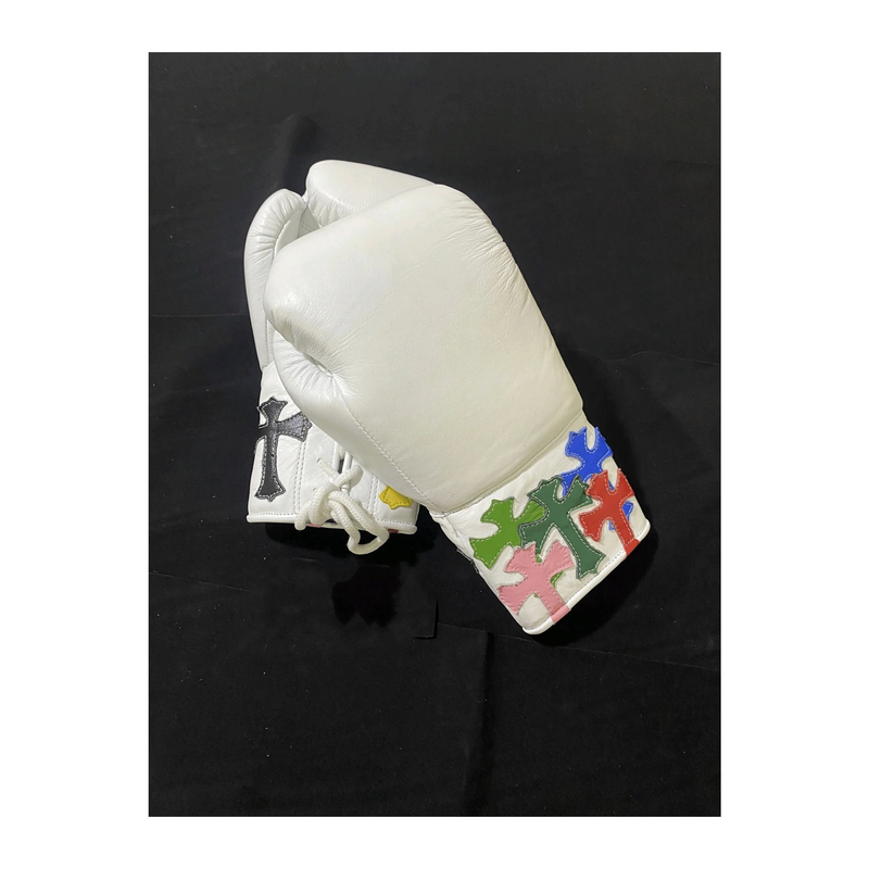 Winning Boxing Gloves White Multi-Colour Cross Patch lace-up glove, genuine leather, 8oz to 16oz